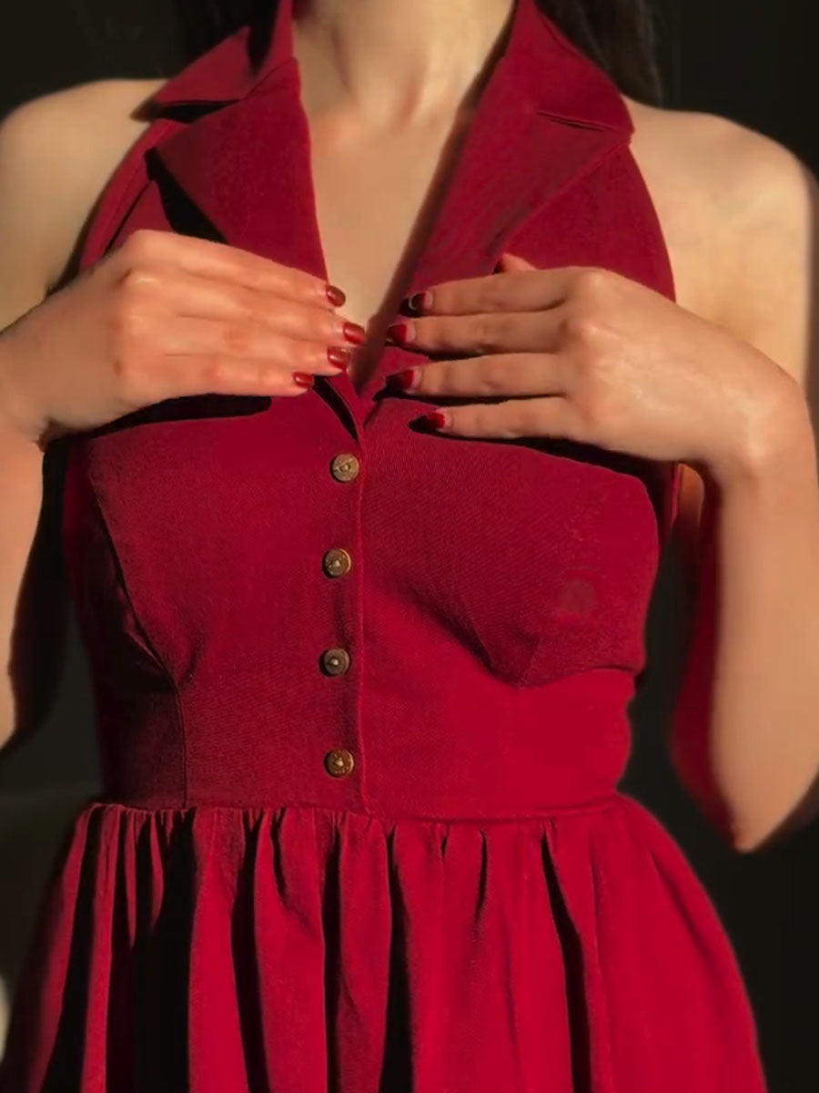 Elegant red sleeveless backless dress