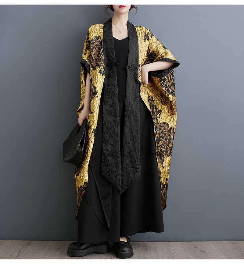 Ethnic Style Floral Jacquard Bat Sleeve Outerwear