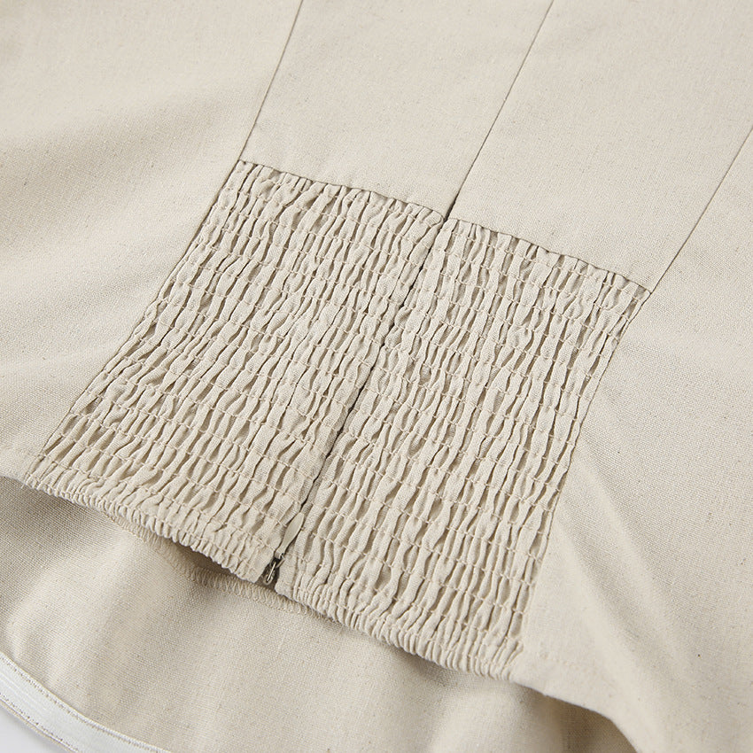 Vacation Cotton-Linen Solid Sheath Backless Maxi Dress