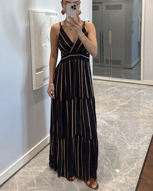 Geometric Print V-Neck Sling Dress