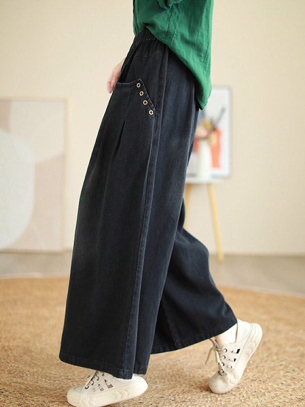 Loose Wide Pants Elasticity Pleated Flared Trousers Jean Pants Bottoms
