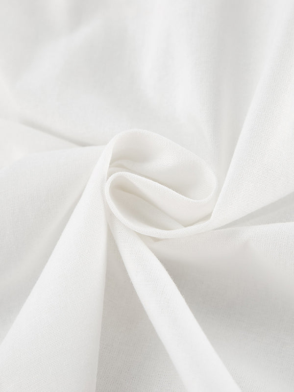 Loose Puff Sleeves Lace-Up Pleated See-Through Solid Color V-Neck Mini Dresses Sleep Dress