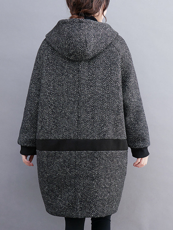 Loose Solid Color Hooded Coat