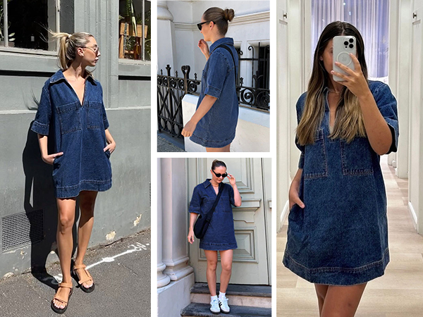 Loose Fit Deep V Lapel Half Sleeve Straight Denim Dress With Pockets (Buy 2 Free Shipping)