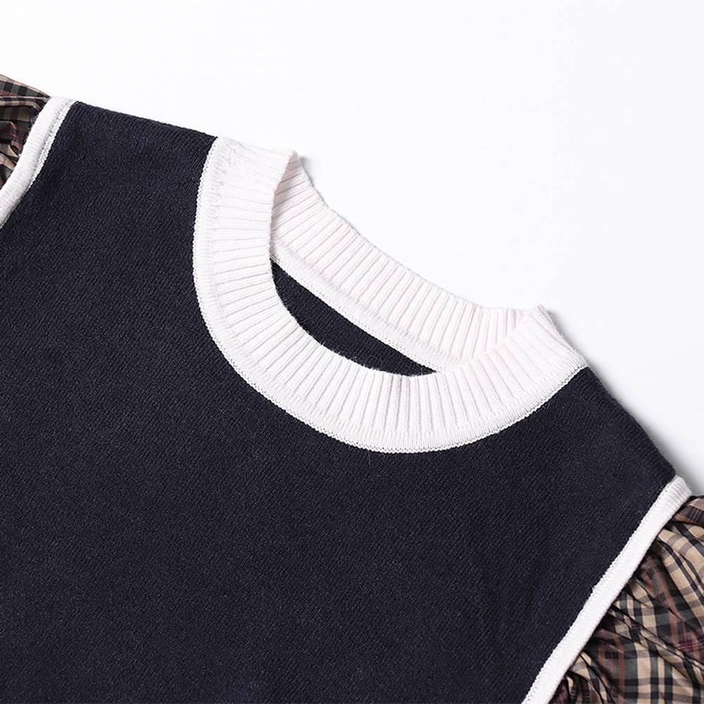 Patchwork Thin Round Neck Women's Sweater