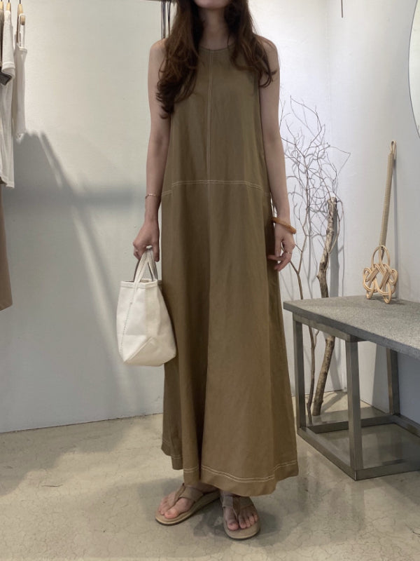 Loose Solid Color Sleeveless Cotton And Linen Dress