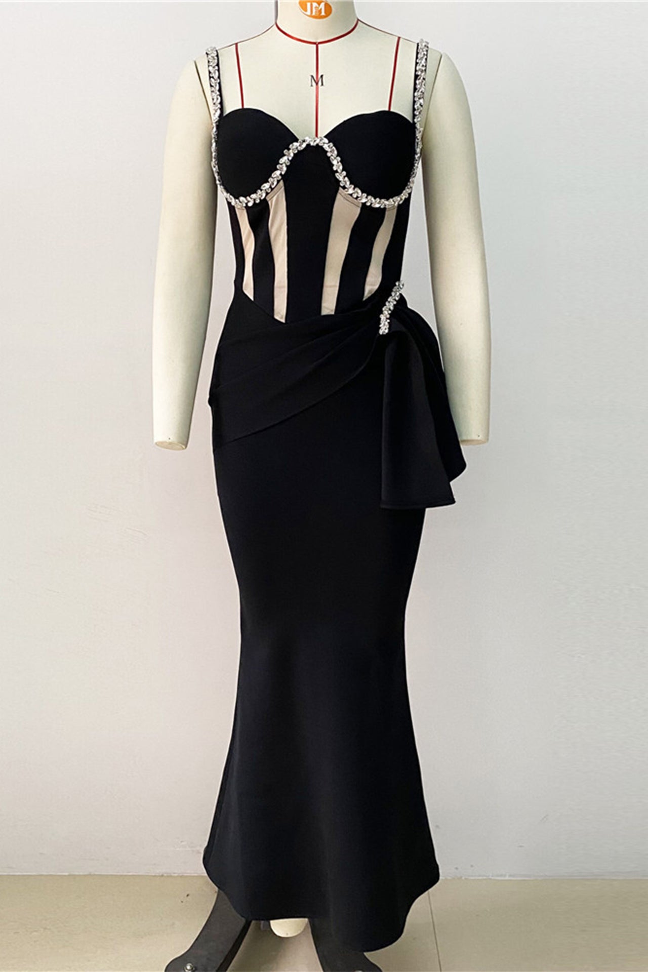 Evie Strap Mesh Pleated Maxi Dress