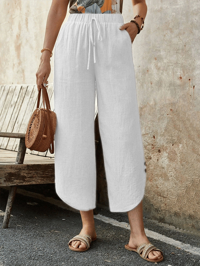 Drawstring Irregular Casual Cropped Pants