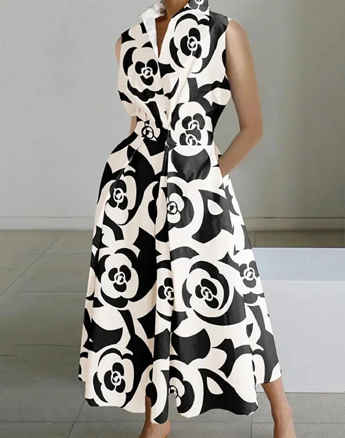 Casual Printed Sleeveless Midi Dress