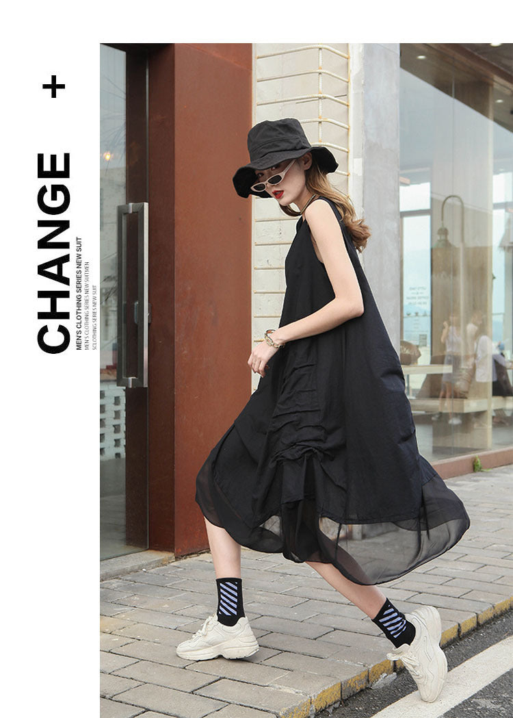 Vintage Patchwork Irregular Sleeveless A-Line Dress