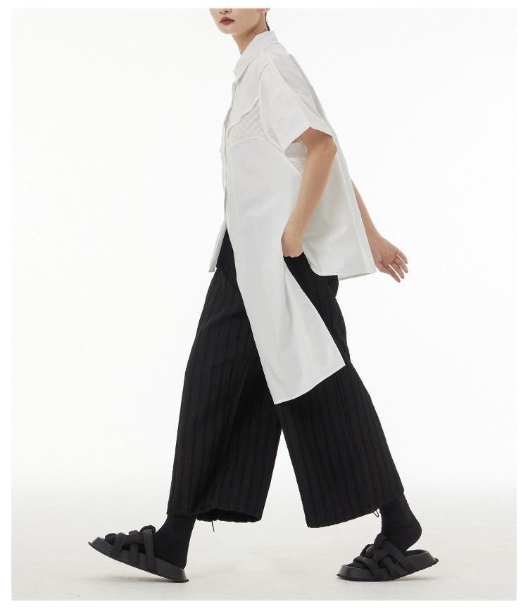 Irregular Splicing Short Sleeve Lapel Shirt