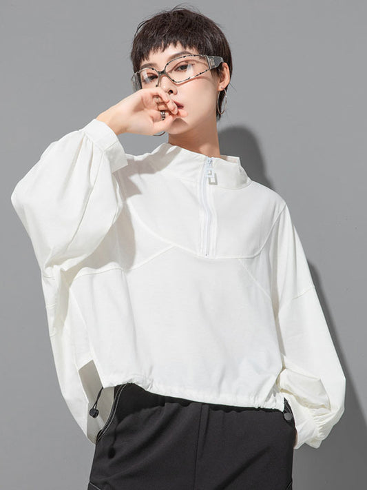Casual Splicing Bat Sleeve Zipper T-shirt