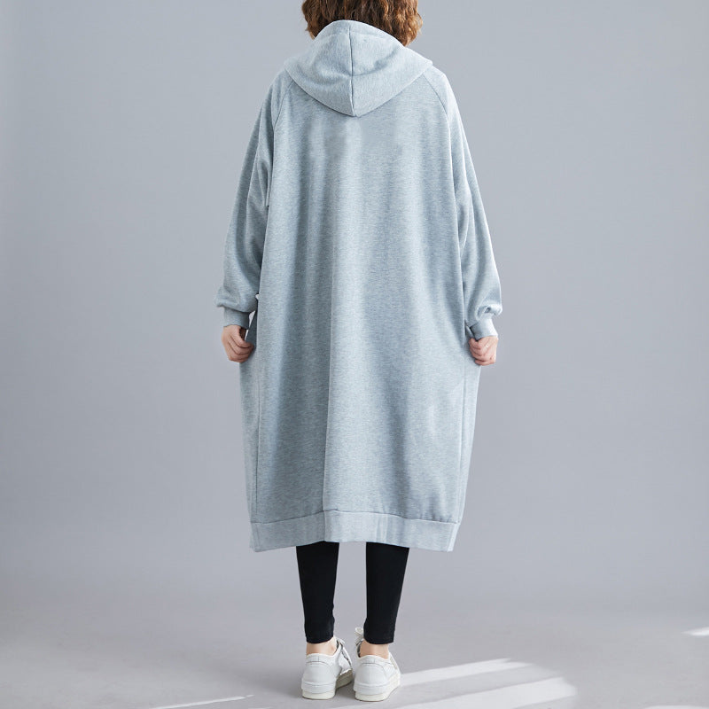 Casual Loose Solid Color Hooded Coat