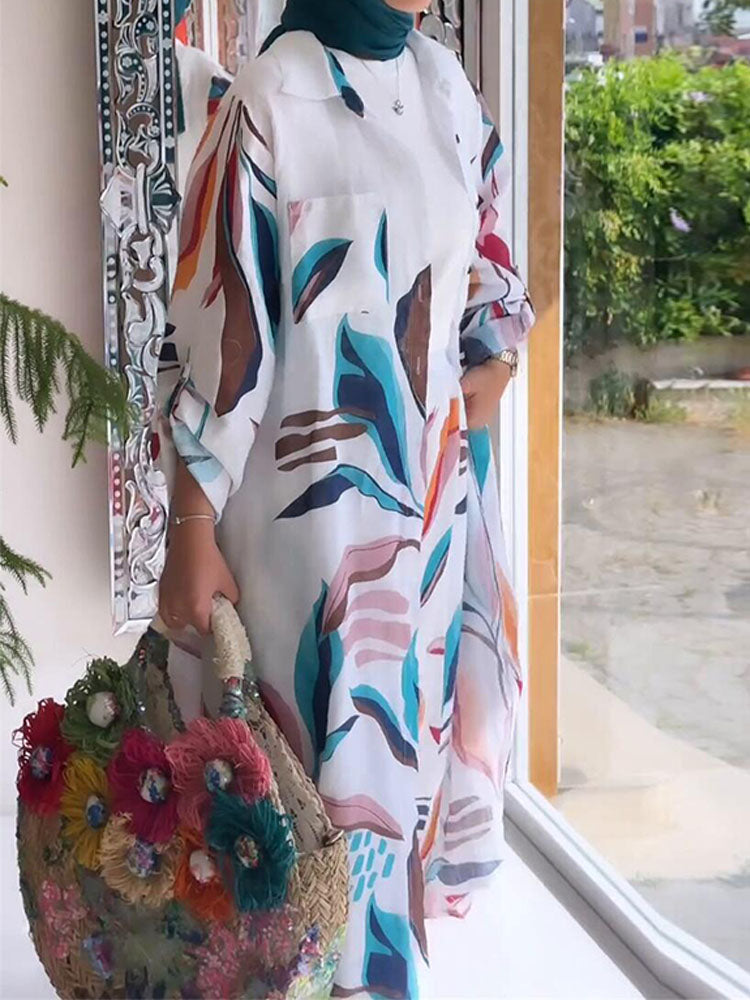 Casual Floral Printing  Long Cardigan Wide-leg Trouser Suit