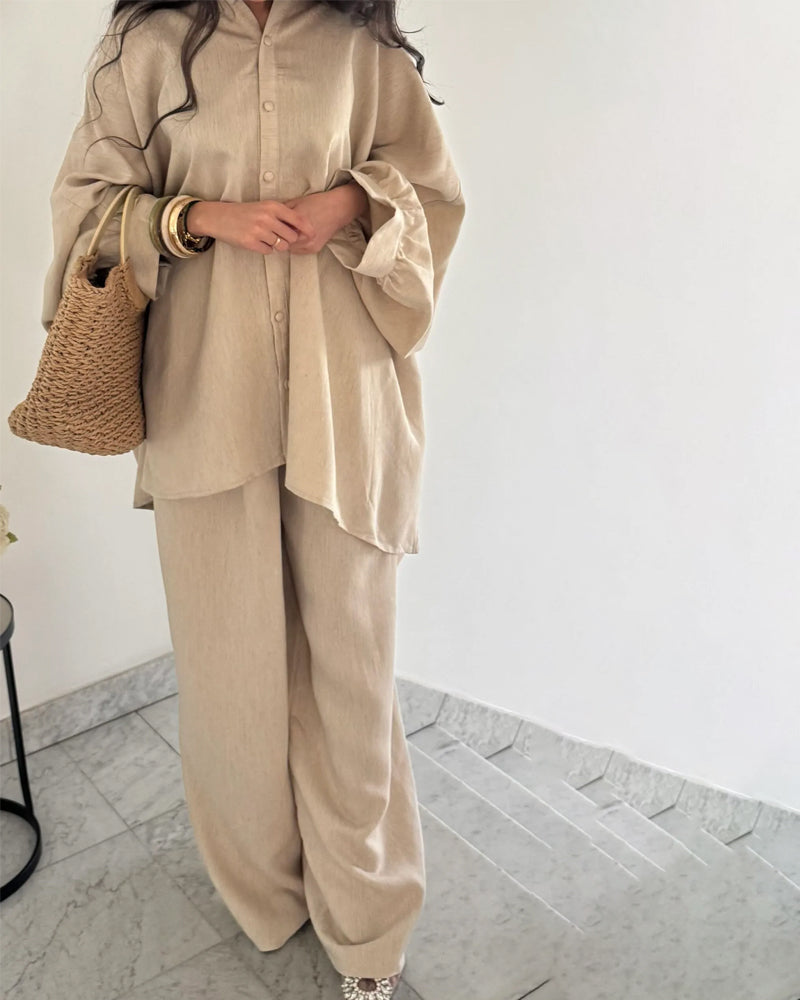 Casual Cotton Linen Shirt & Pants Two-piece Set