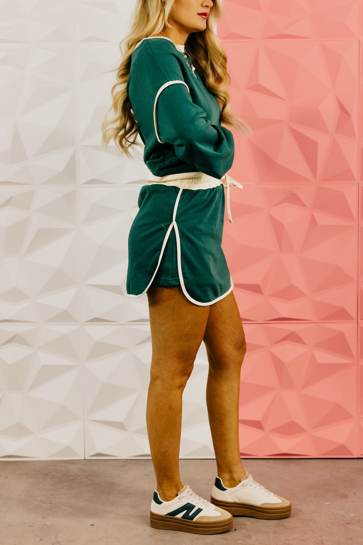 Contrast Loose Fit Sweater And Tie Waist Skirt Set (Buy 2 Free Shipping)