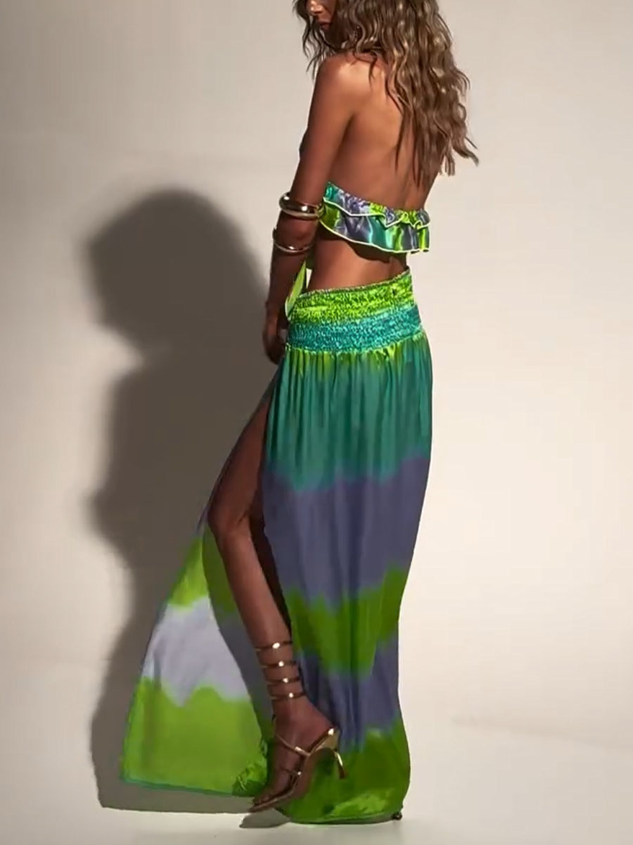 Vacation gradient print sexy three-piece set