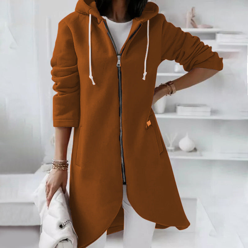 Simple Zipper Hooded Long Sleeve Outwear