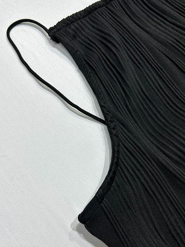 Skinny Sleeveless Pleated Solid Color Split-Back Spaghetti-Neck Maxi Dresses