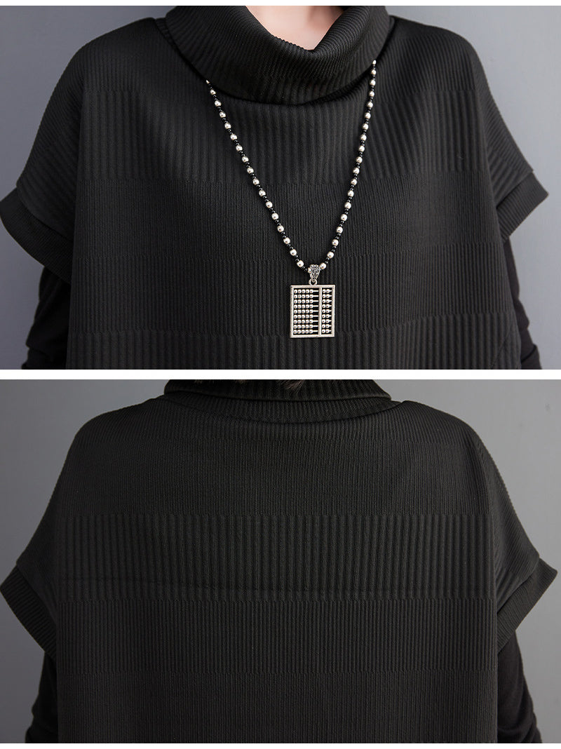 Loose Striped Turtleneck Knit Sweater Dress