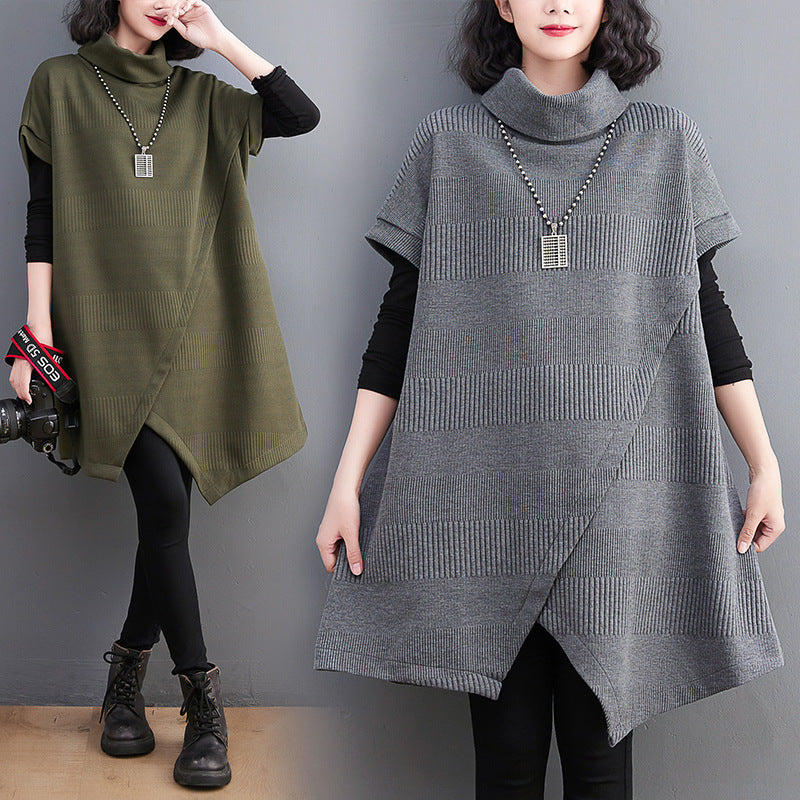 Loose Striped Turtleneck Knit Sweater Dress