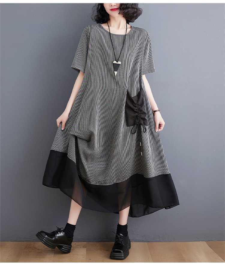 Vintage Literary Irregular Short Sleeve Midi Dress