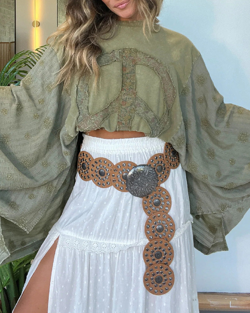 Printed Crewneck Loose-Sleeve Top