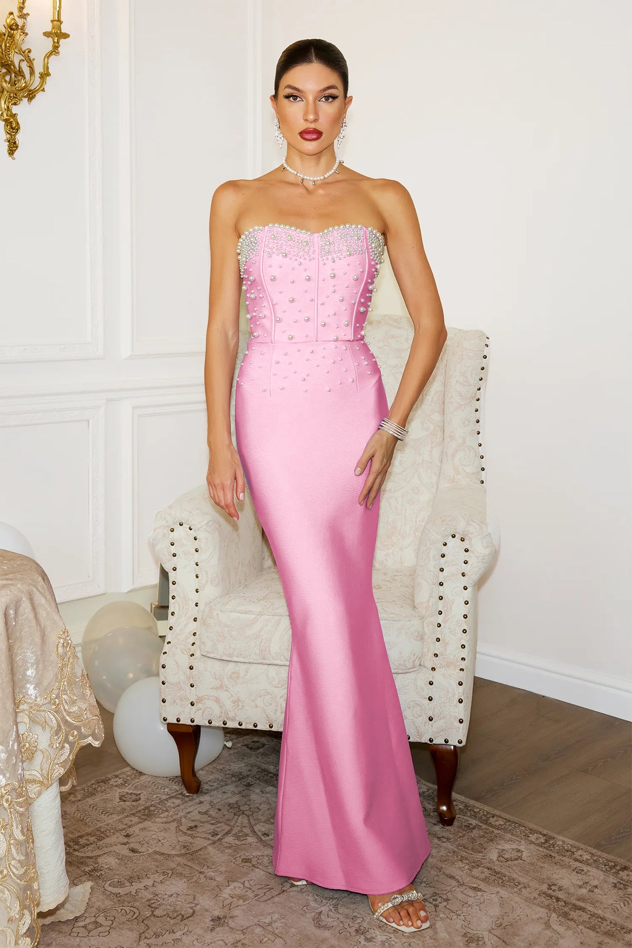 Emily Strapless Pearl Dress