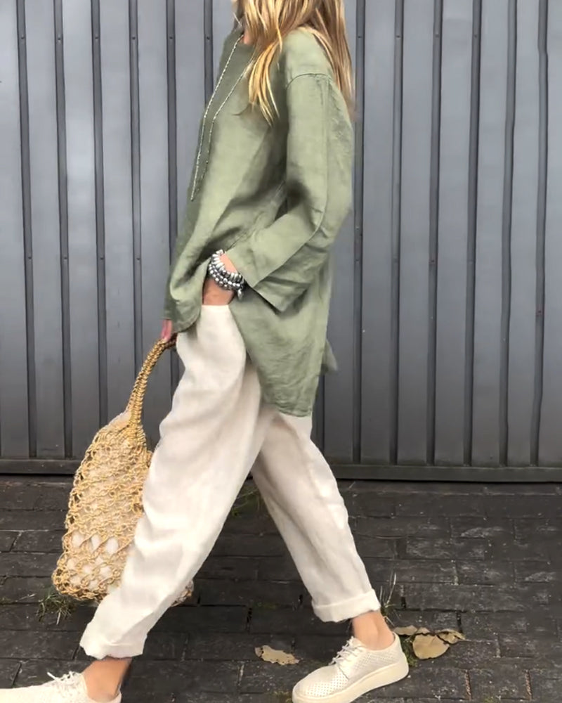 Casual Round Neck Top & Pants Two-Piece Set