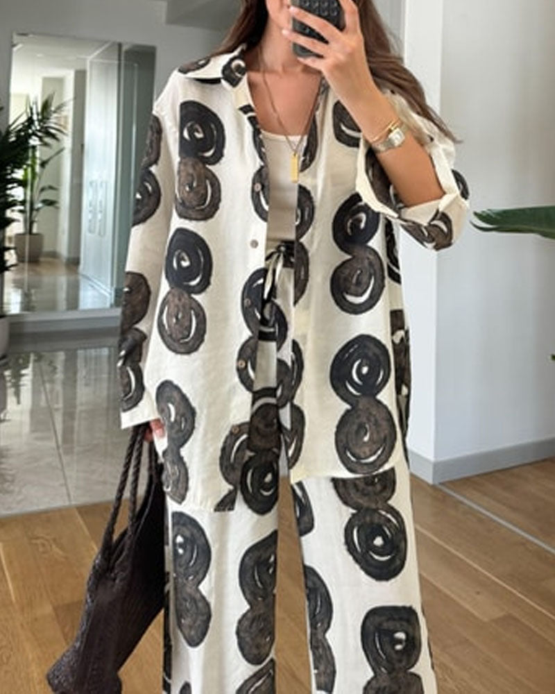 Casual Printed Shirt & Pants Two-piece Set