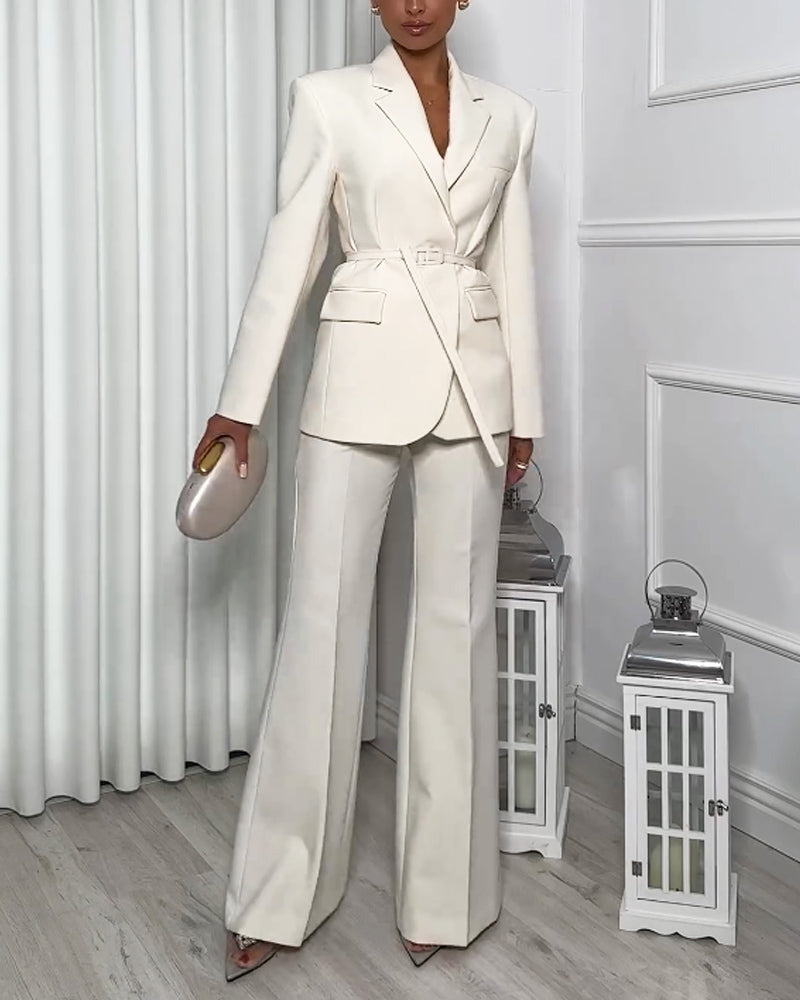 Fashionable Solid Color Laps Suit Jacket & Pants Two-piece Set