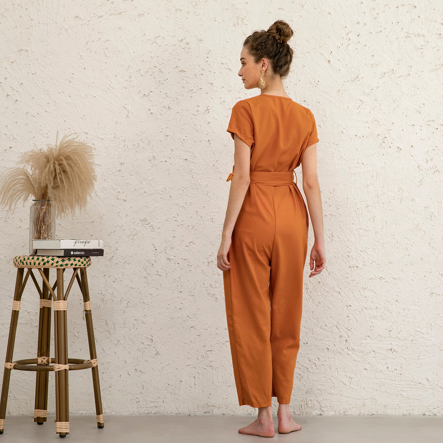 Casual Cozy Linen Wrap Jumpsuit