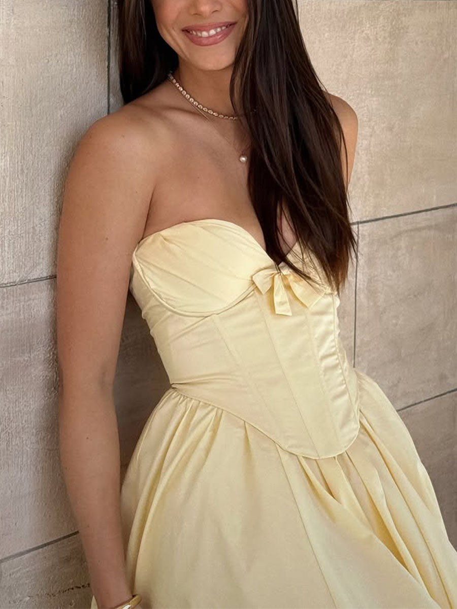 Yellow strapless evening dress