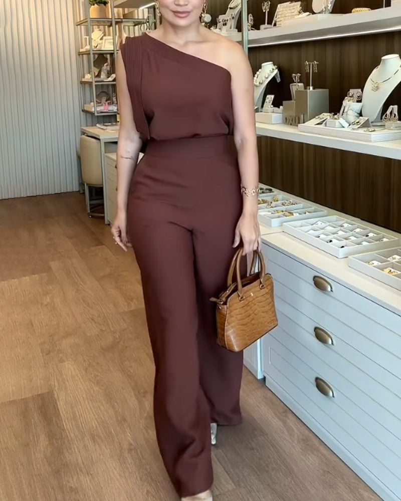 Fashion One-Shoulder Top & Pants Two-piece Set