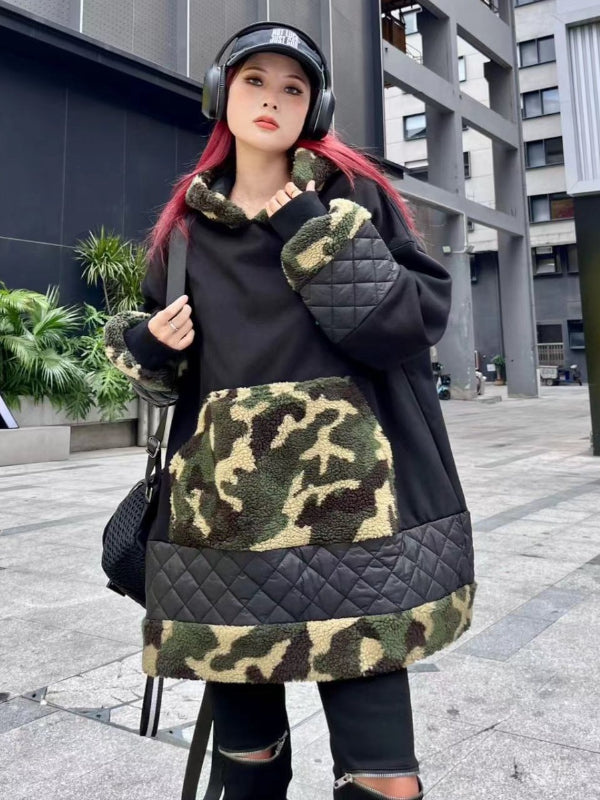 Special Splicing Thickened Camouflage Hooded Sweatshirt