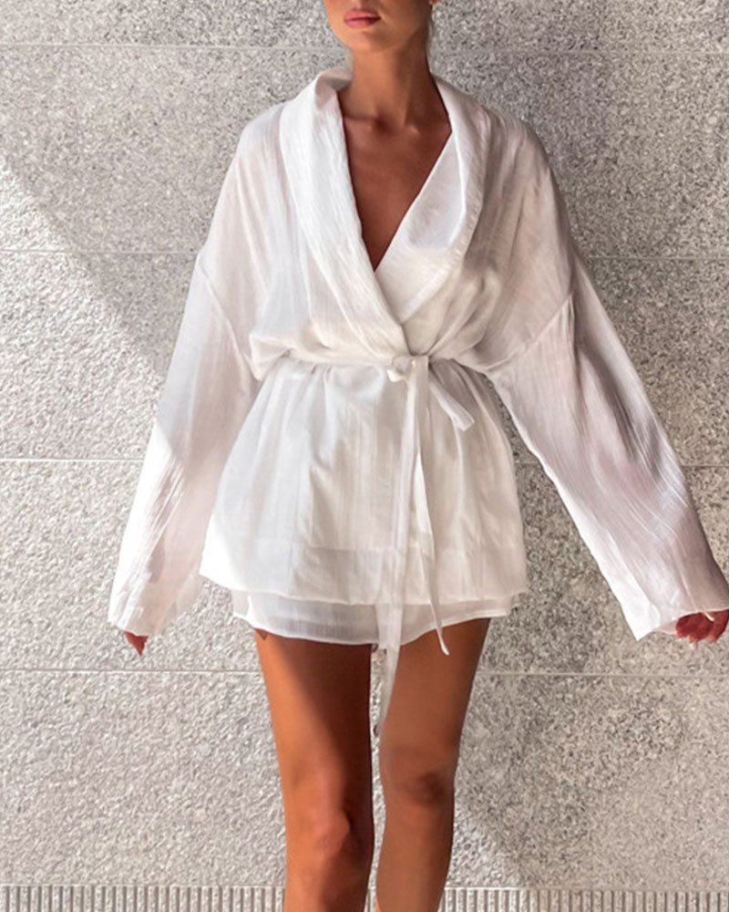 French lace-up loose casual two-piece set