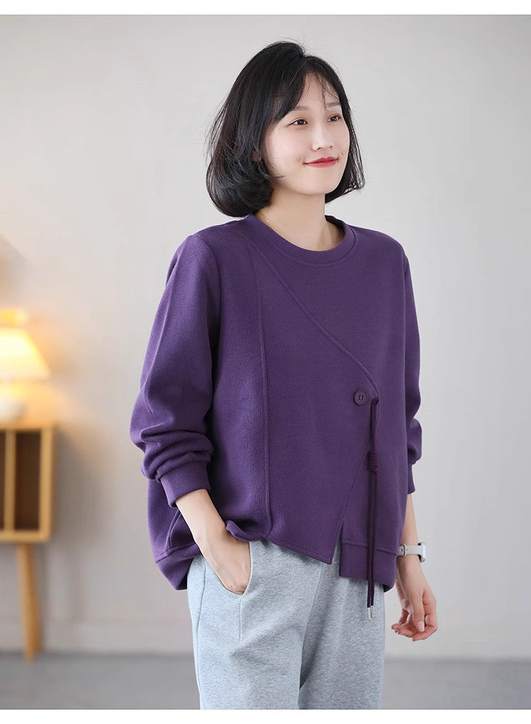 Casual Solid Color Splicing Long Sleeve Sweatshirt