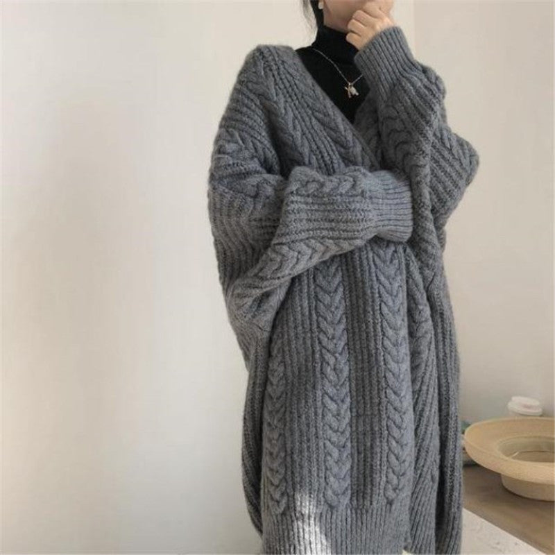 Autumn 2025 New Cross-Border Long Knitted Cardigan Long-Sleeved Lazy Style Twist Sweater Outer Jacket for Women