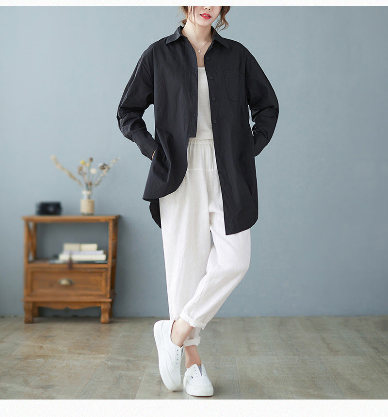 Loose Irregular Solid Color Long Sleeve Shirt