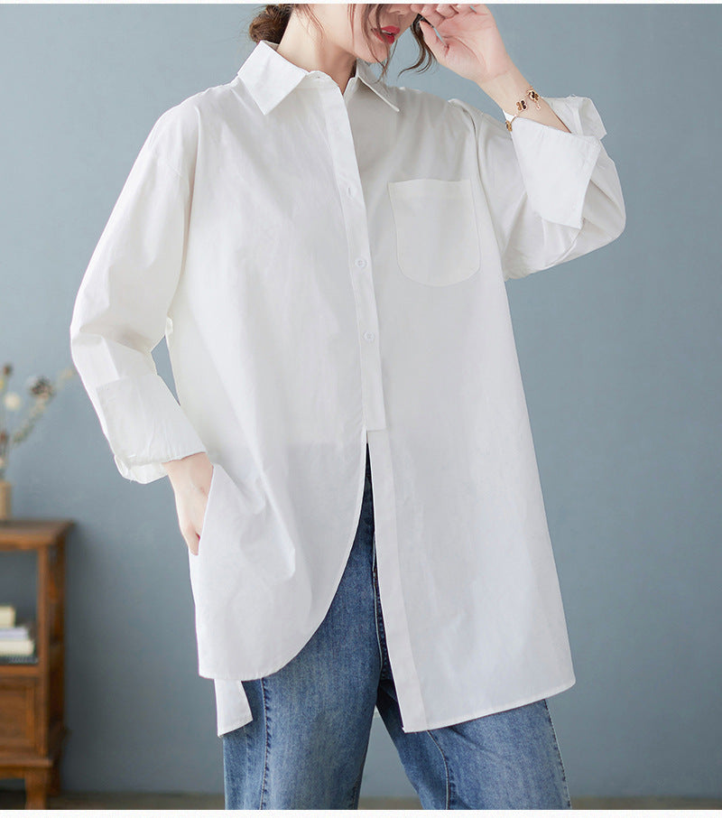 Loose Irregular Solid Color Long Sleeve Shirt