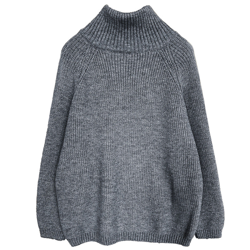 Casual Solid Color Zipper Turtleneck Knit Sweater