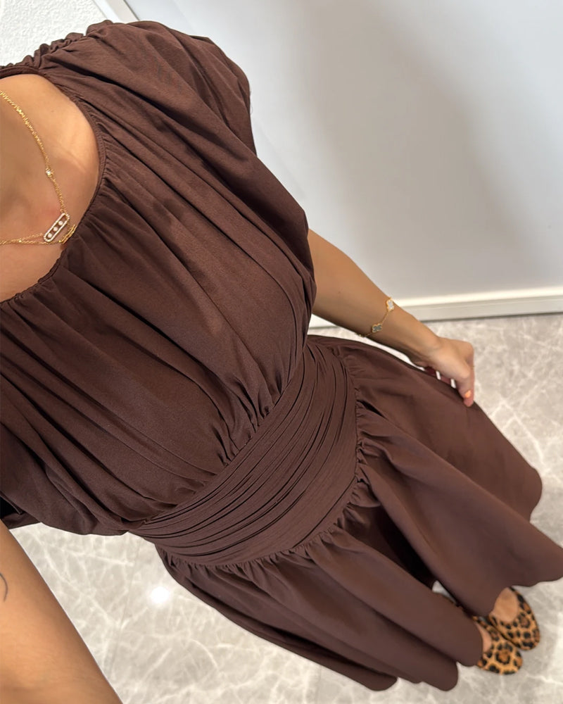 Fashion Solid Color Pleated Dress