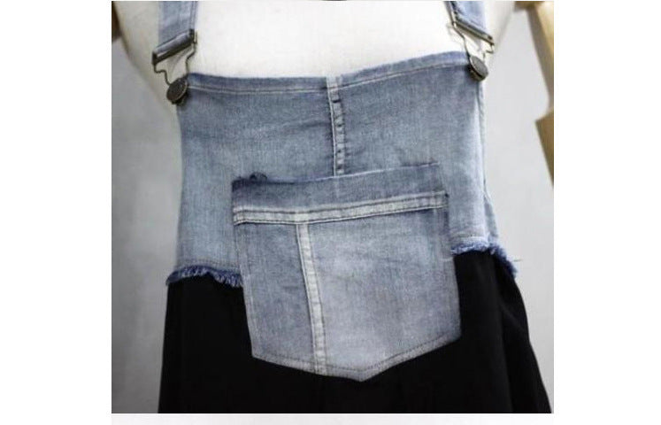 Loose Denim Splicing Suspender Maxi Dress