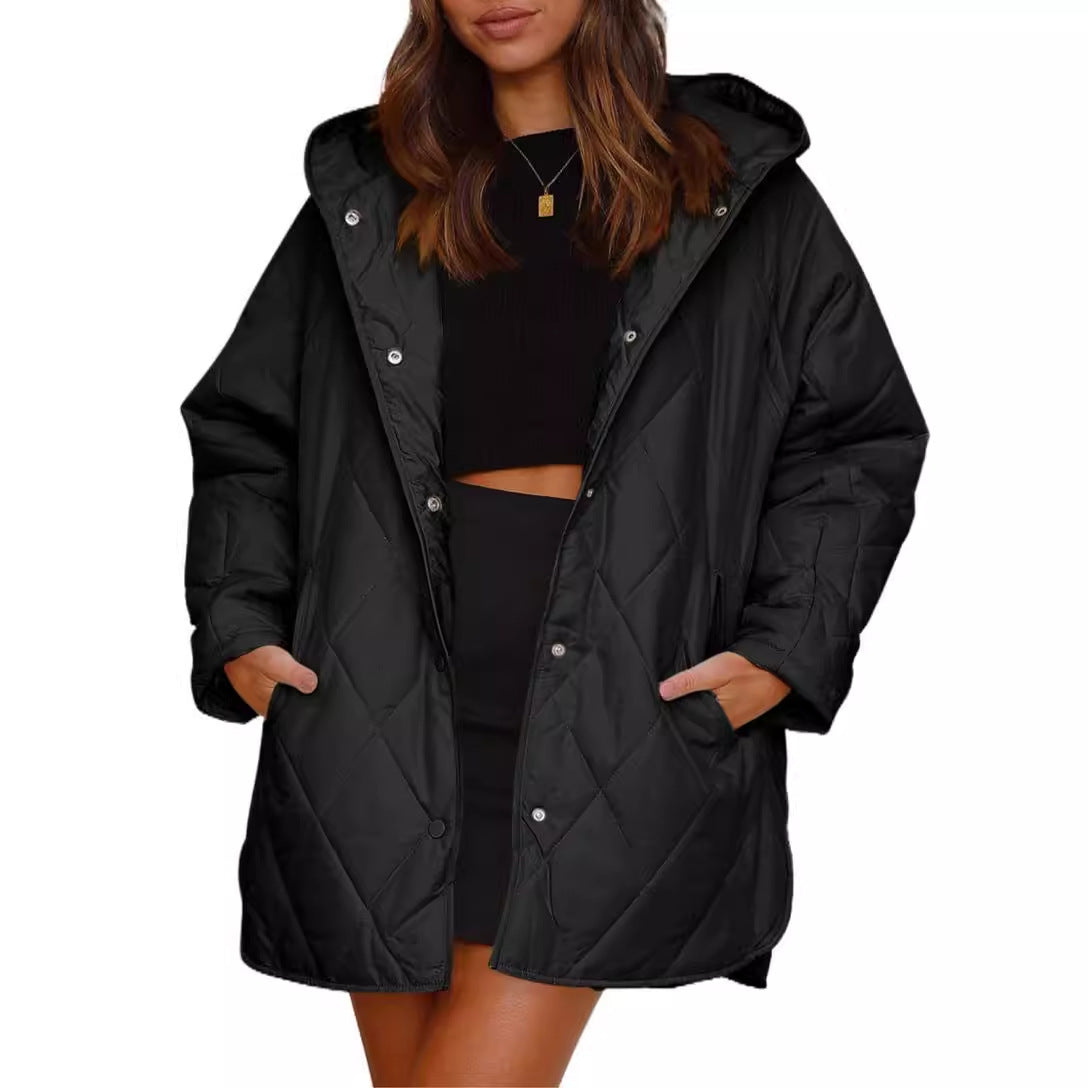 ins European and American Foreign Trade Amazon 2023 Women's winter jacket casual diamond quilted hooded lightweight jacket for women