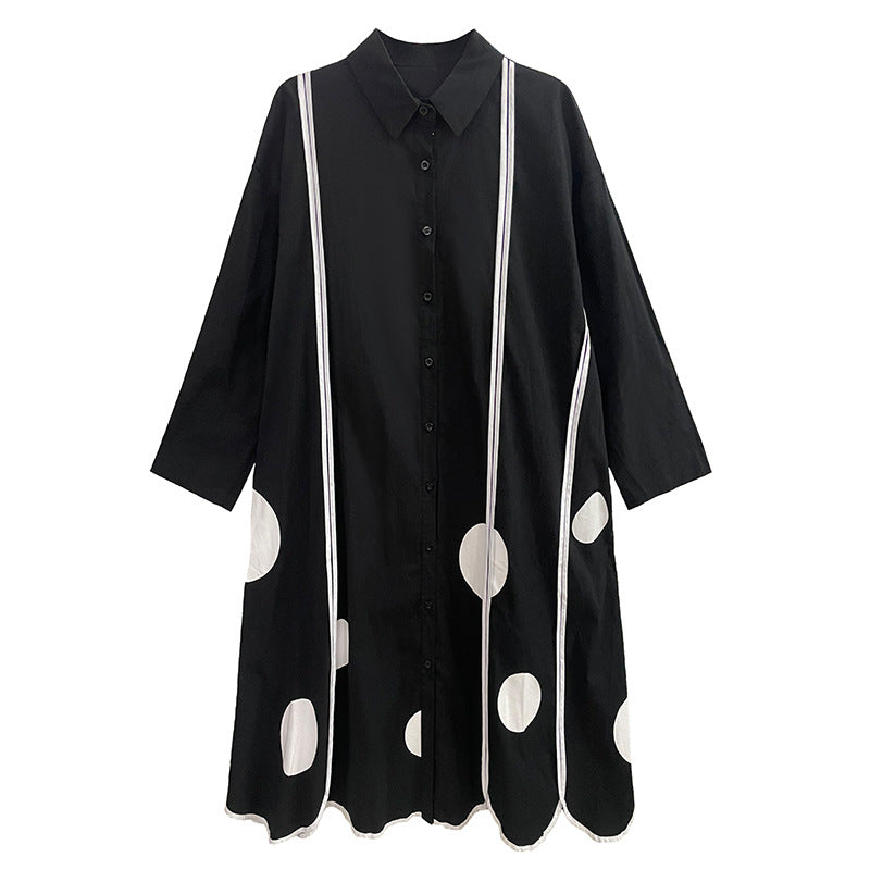 Vintage Loose Print Splicing Midi Dress