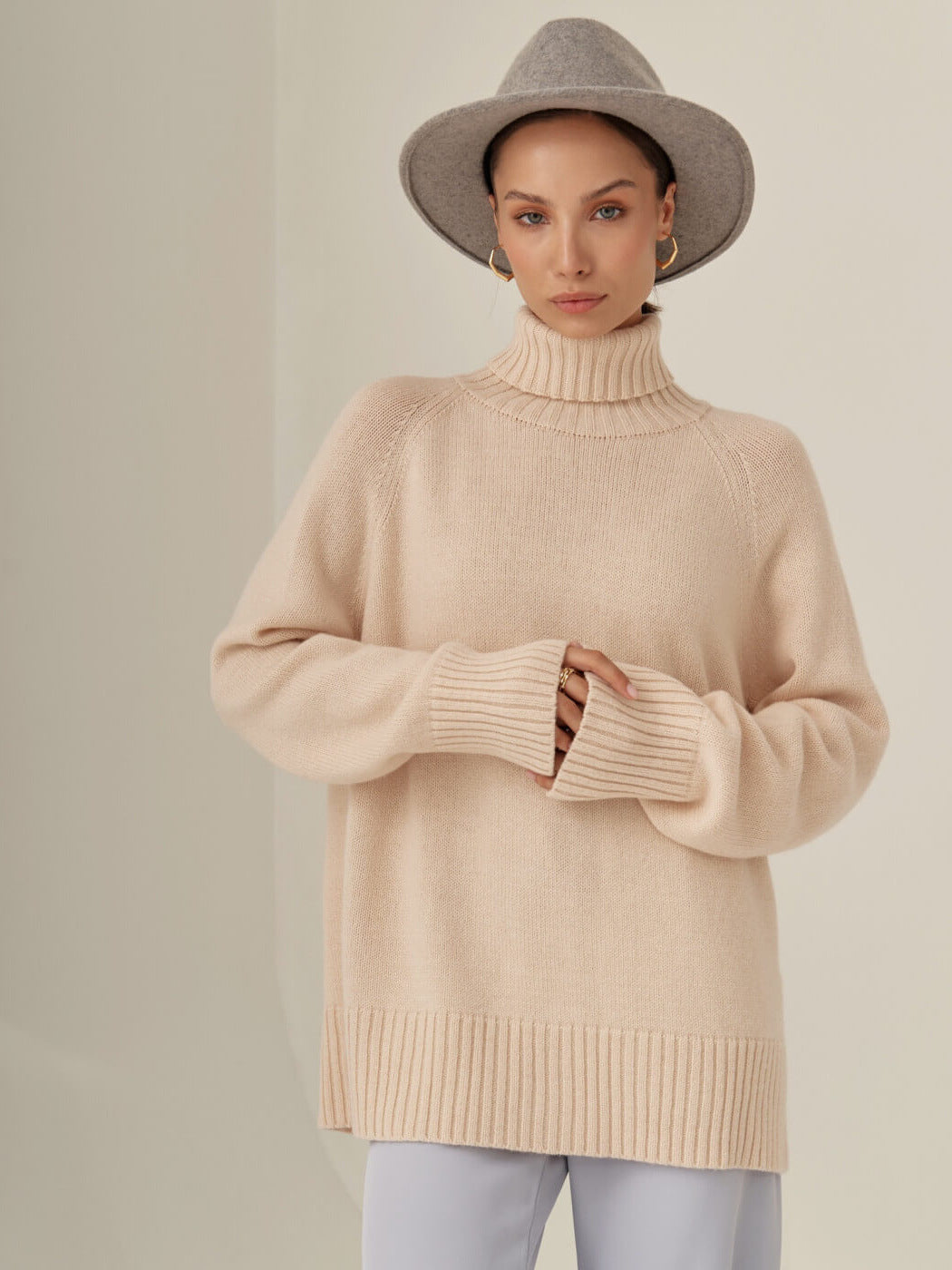 Turtleneck sweater autumn and winter elegant commuter solid color raglan sleeve women's knitted blouse