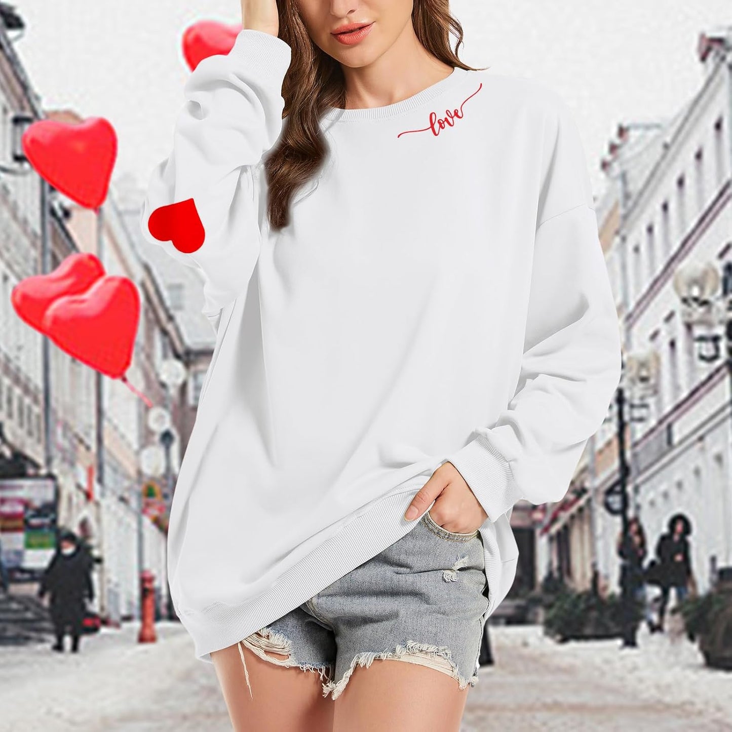 💕Heart Patch Crewneck Casual Sweatshirt(Buy 2 Free Shipping)