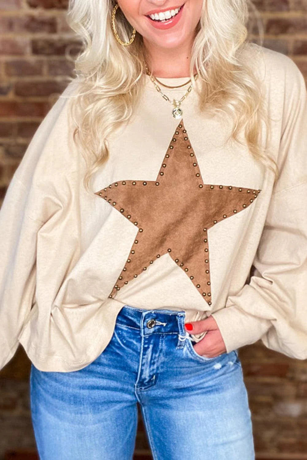 ✨Women's Studded Star Graphic Vintage Long Sleeve Tops  (Buy 2 Free Shipping)