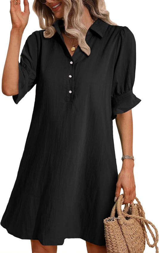 Women's Casual  Ruffle Sleeve Button Down Shirt Dress(Buy 2 Free Shipping)