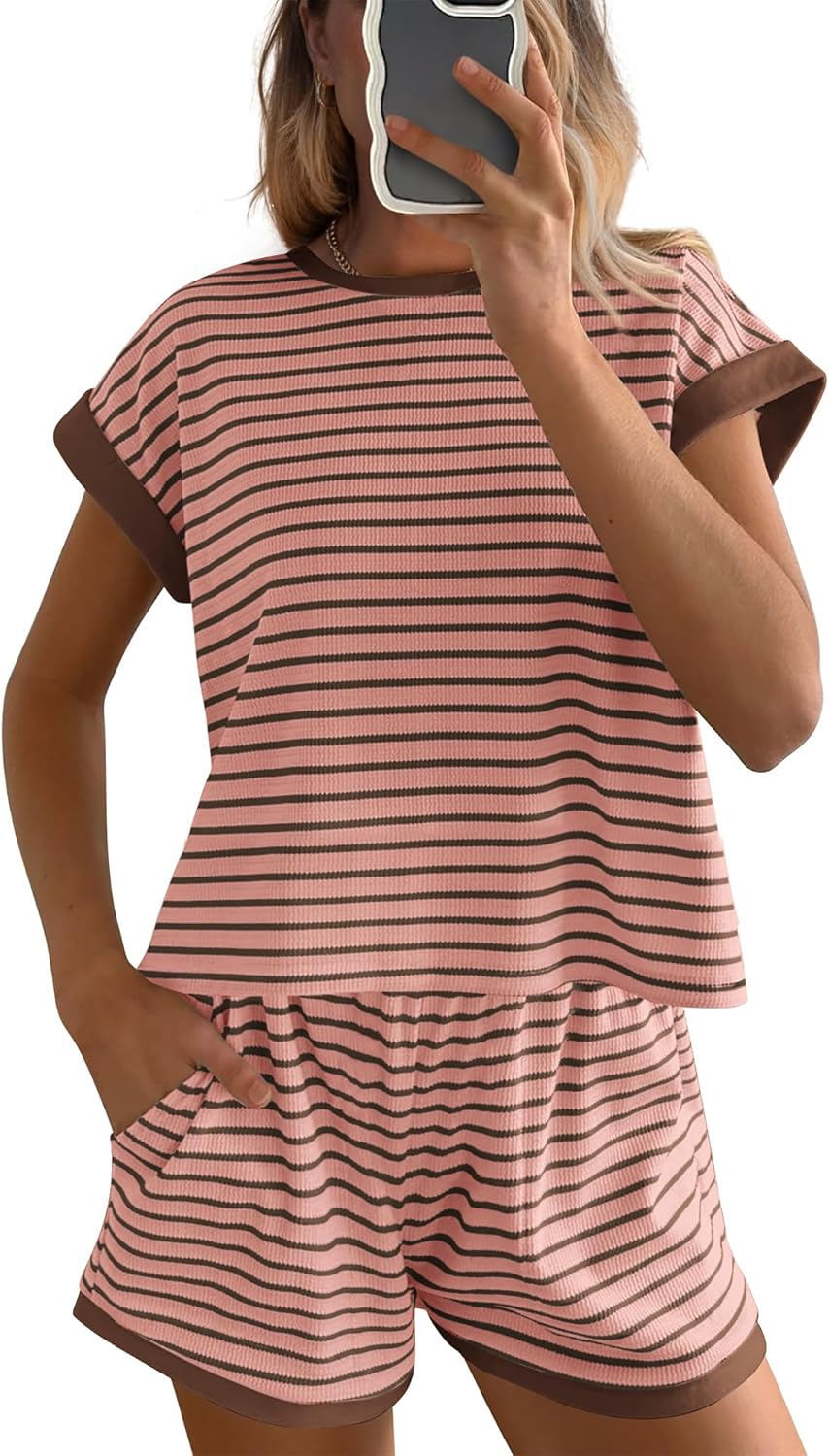 Women's Striped Knit Lounge Sets With Pockets(Buy 2 Free Shipping)